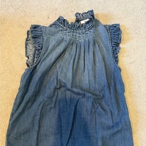 Frame Denim Chambray Ruffle Mock-Neck Sleeveless Top - Blue